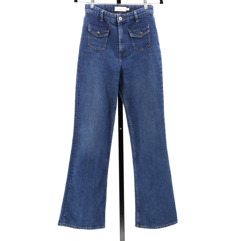 & Other Stories Flare Jeans Button Pocket Front Blue Cotton Denim Size EU36
